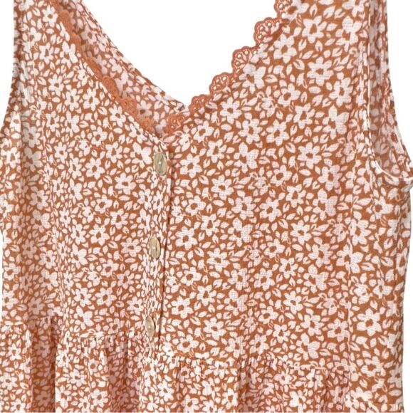 Blu Pepper Sleeveless V-Neck Orange Pattern Airy Babydoll Dress. Medium. NWOT. - Picture 3 of 7